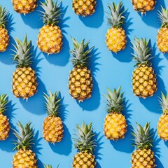 A pattern of pineapples on a blue background.