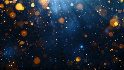 Golden Elegance: Dark Blue and Gold Particles in Festive Bokeh