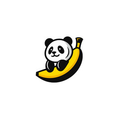 simple cute panda banana logo vector illustration template design