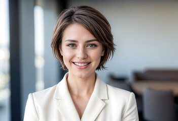 Ambitious Young Woman in Modern Office with Colleagues