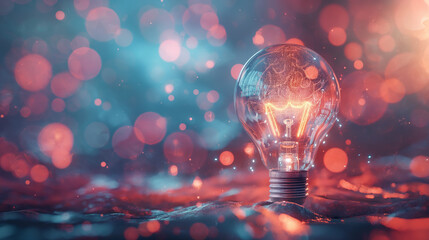 Enchanting photo of an illuminated light bulb surrounded by ethereal red bokeh lights exemplifying inspiration and ideas