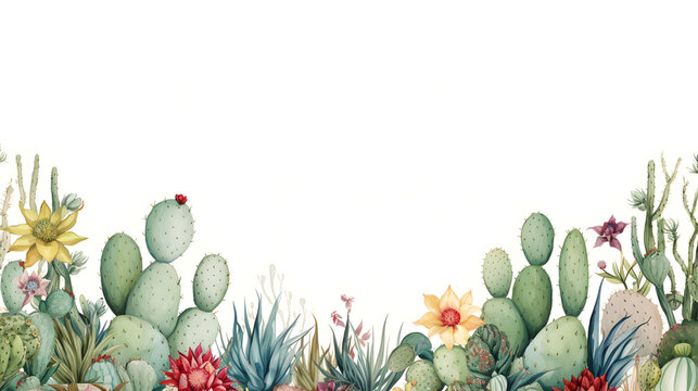 Digital watercolor cactus border plant abstract graphic poster web page PPT background