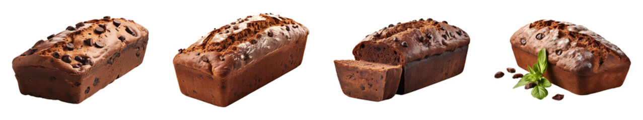 Collection of Dark Chocolate Fruit Bread isolated on transparent png background. Generative ai