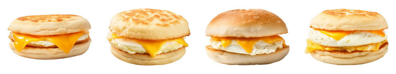 Collection of Egg Mcmuffin With Egg Whites isolated on transparent png background. Generative ai