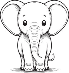 Elephants, wild animals, kawaii, cartoon characters, cute lines and colors, coloring pages