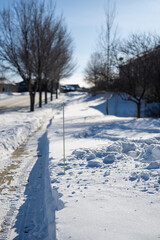 Sidewalk with edge markers used for snow blowing guides