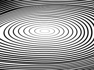 Abstract hypnotic wave pattern with black-and-white striped lines. Psychedelic background. Op art, optical illusion. Modern design, graphic texture.