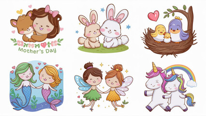 A collection of adorable cartoon mom stickers