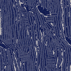 Denim blue dye effect seamless woven linen background, Distressed ink blotch mottled repeat pattern design for fashion, home decor and wallpaper.