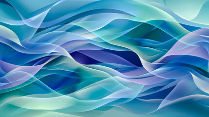 Obraz premium Overlapping wave like patterns with varying shades of blue, aqua, and purple creating a dynamic and harmonious abstract concept of fluid motion and design.
