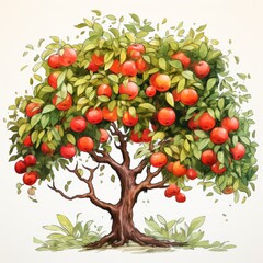 A fruitful and flourishing apple tree isolated on white background.