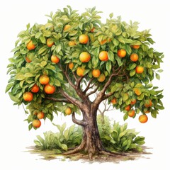 Orange tree with ripe and green oranges.