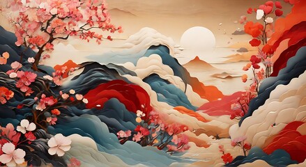 Abstract background with typical Japanese ornaments, colorful, made with AI Generative	