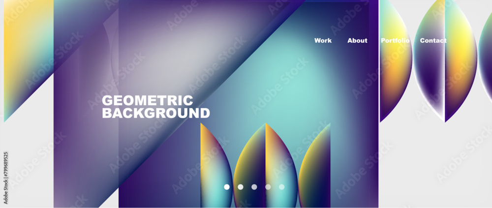 Poster A stylish geometric background featuring a gradient of purple, blue, and yellow colors in a symmetrical pattern. Perfect for use as a display device or multimedia art event backdrop