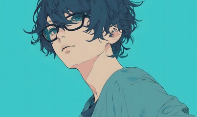 Obraz premium anime style. young anime glasses man, Generative AI 
