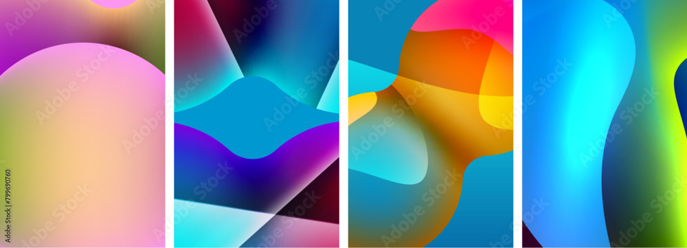Poster a vibrant collage of colorful abstract backgrounds featuring rectangles, circles, and patterns in ma