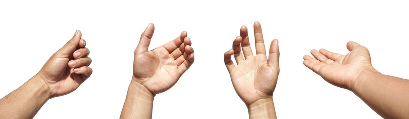 Set of images of hands making gestures of holding something, such as holding a business card,...