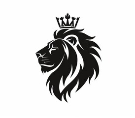 Fototapeta premium minimalistic lions head wearing a crown - black logo design on white background