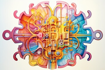 Brain as a puzzle with gears and circuits forming the pieces