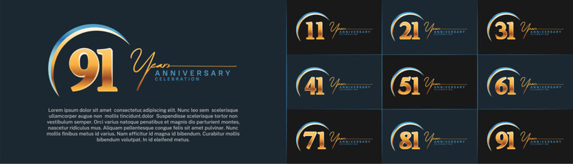 Set of Anniversary Logotype blue and gold color can be use for special day celebration