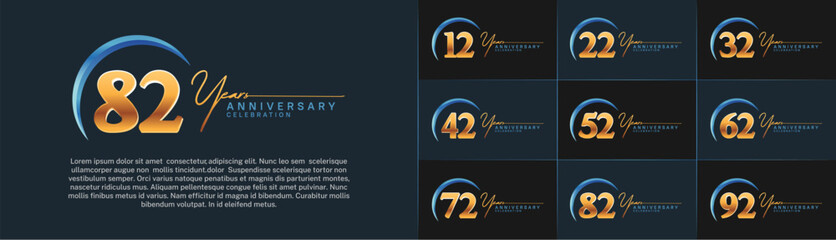 Set of Anniversary Logotype blue and gold color can be use for special day celebration