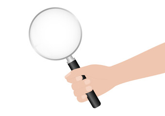 Hand holding Magnifying Glass. Vector Illustration Isolated on a White Background.