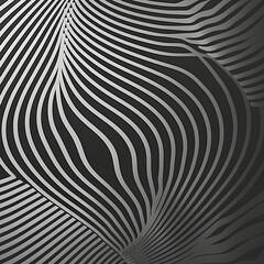 The image is a black and white photo of a wave pattern. The pattern is made up of many thin lines that are arranged in a spiral. The image has a very abstract and modern feel to it