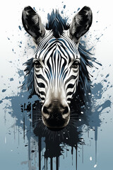 zebra painting for wall, for frame, art, creative, unusual, mixed, paints, splashes, colored zebra,