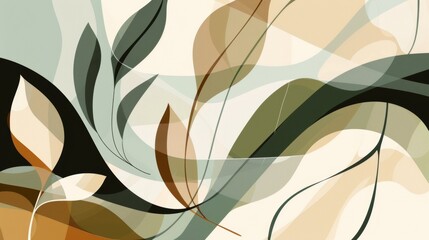 Fototapeta premium Abstract shapes and lines in muted shades of brown and green evoke the peaceful sound of a forest in springtime..