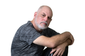 portrait adult man bald white beard face expression happy thoughtful male model gentleman in black clothes image.