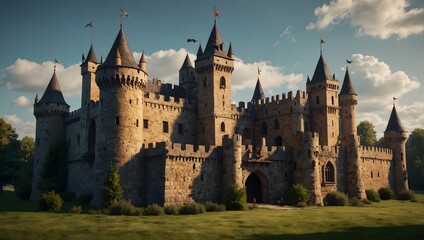 Fototapeta na wymiar A medieval cartoon castle serving as a school for young wizards and knights ai_generated