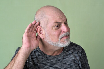 portrait adult man bald white beard face expression happy thoughtful male model gentleman in black clothes image.