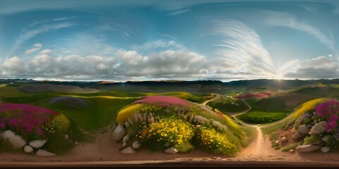 spring prairie landscape panorama
