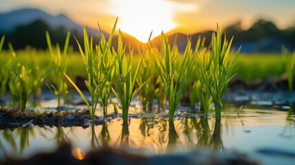 Fototapeta premium Serene Sunset Reflection in Tranquil Pond