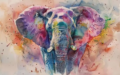 Cute elephant watercolor painting