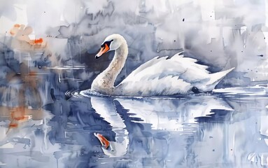 Cute swan watercolor painting