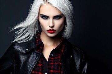 Striking Platinum Blonde Woman with Dramatic Makeup