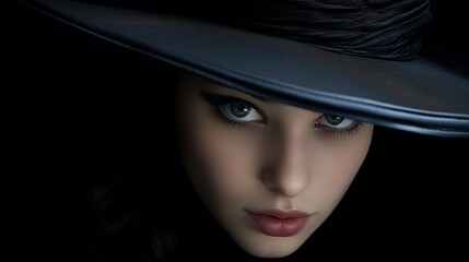 Mysterious woman in black hat