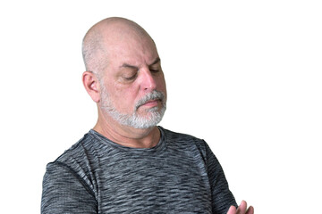 Obraz premium portrait adult man bald white beard face expression happy thoughtful male model gentleman in black clothes image.