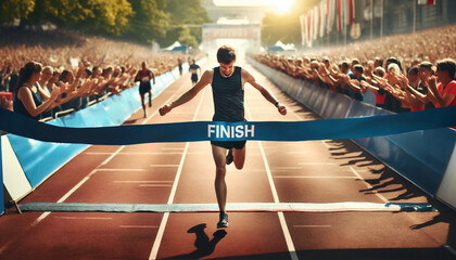Man running towards the finish line- Finisher