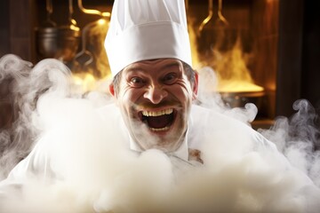Enthusiastic chef in kitchen
