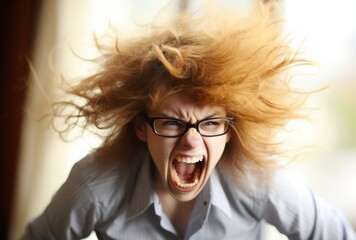 Angry person with wild hair