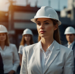 Businesswomen Wearing Hard Hats. The concept of productive, working women.
