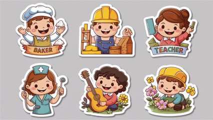 A collection of six adorable cartoon labor stickers