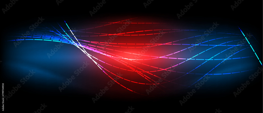 Poster an electric blue and magenta wave meets a violet sky on a black horizon, creating a striking pattern