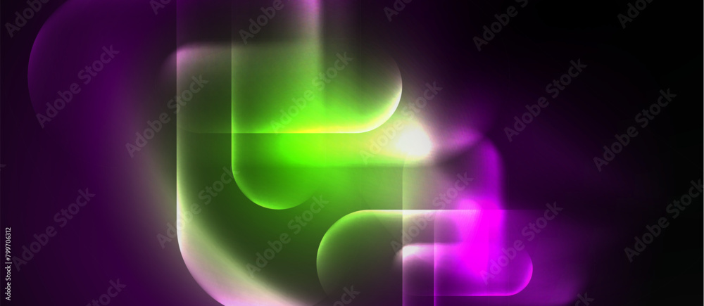 Poster An electric blue and magenta gas swirl on a black background, creating a mesmerizing visual effect lighting. The purple and violet patterns form circular shapes in this artistic font art design