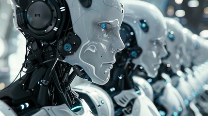 Fototapeta premium A group of cyborgs and humans working together on a committee to establish guidelines for the responsible use and regulation of technological enhancements with the ultimate goal of.