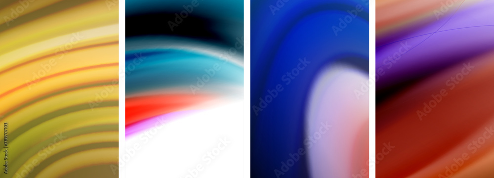 Poster a colorful collage of waves in violet, electric blue, magenta, and shades of... on a white backgroun