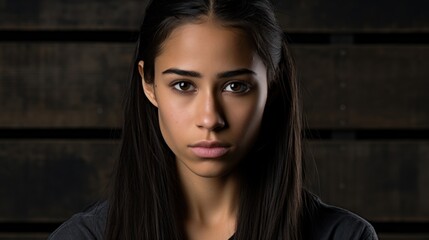 Fototapeta premium Serious young woman with dark hair