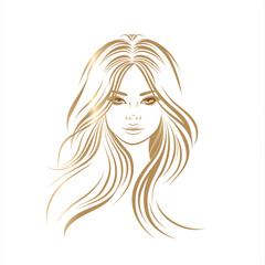 Artistic drawing of woman with long hair, no expression, on white background